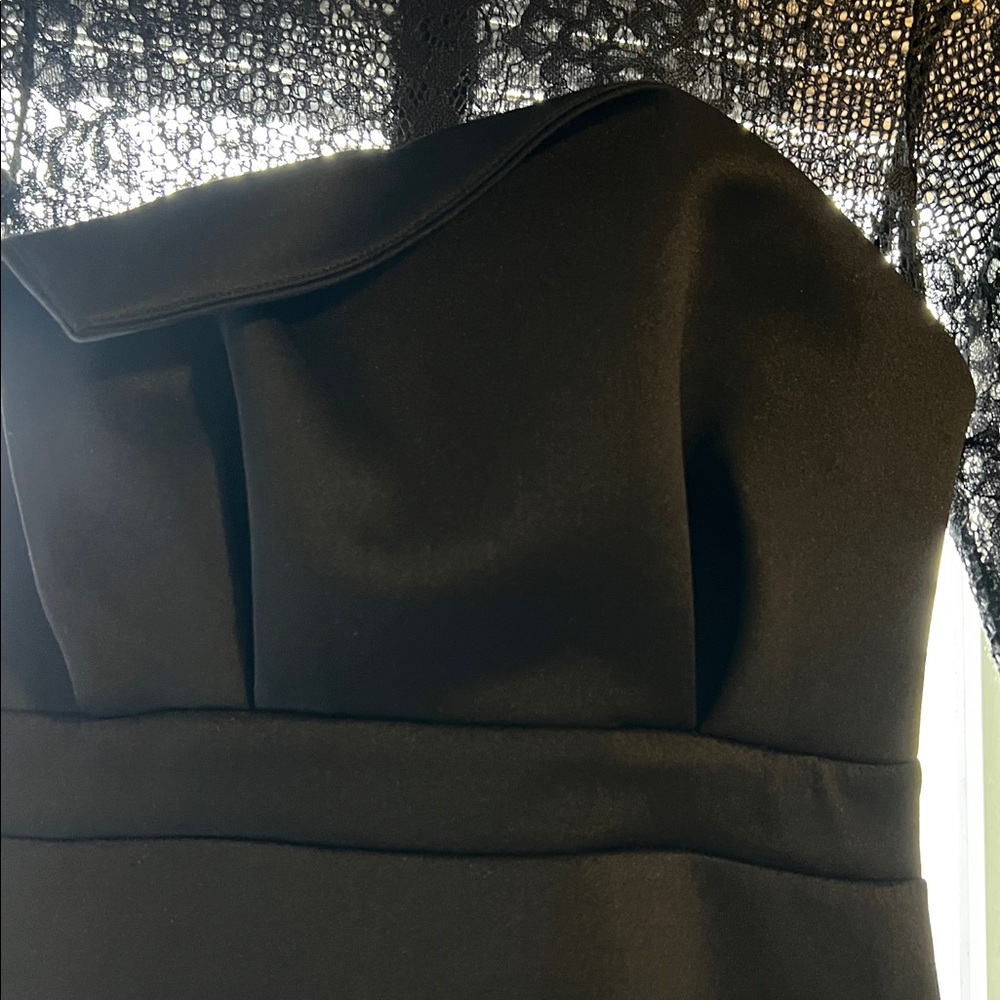 ASOS Black Lace High Neck Bodycon Midi Dress US 2 Long Sleeve Cocktail Dress - Picture 3 of 11